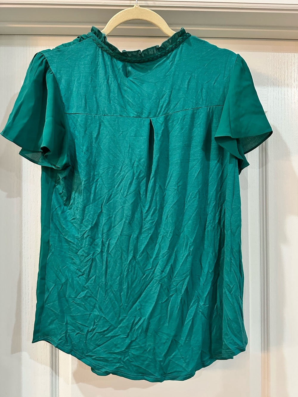 MONTGOMERY POST Alyson Mixed Media Blouse - Teal Green - L - Picture 2 of 5